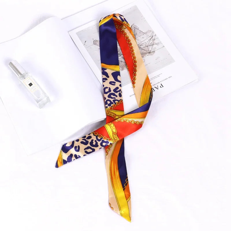 New Print Flower Small Scarf for Women Handle Bag Ribbons Brand Fashion Head Scarf Small Long Skinny Scarves Wholesale Headbands - Vestico