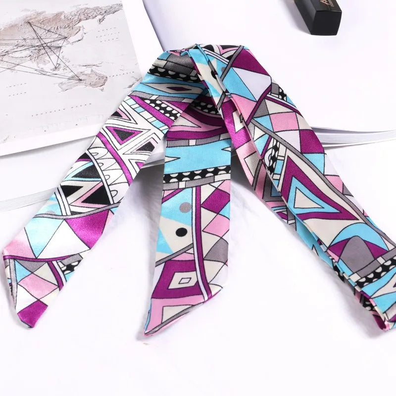 New Print Flower Small Scarf for Women Handle Bag Ribbons Brand Fashion Head Scarf Small Long Skinny Scarves Wholesale Headbands - Vestico