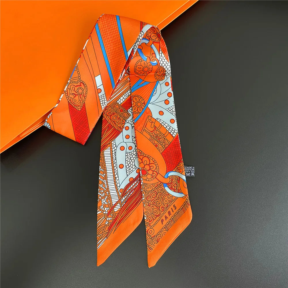 Foulard Femme Imprimé – Écharpe Fine en Soie, Accessoire pour Sac & Cheveux