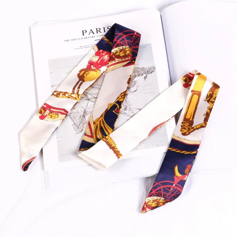 New Print Flower Small Scarf for Women Handle Bag Ribbons Brand Fashion Head Scarf Small Long Skinny Scarves Wholesale Headbands - Vestico