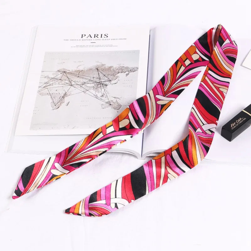 New Print Flower Small Scarf for Women Handle Bag Ribbons Brand Fashion Head Scarf Small Long Skinny Scarves Wholesale Headbands - Vestico