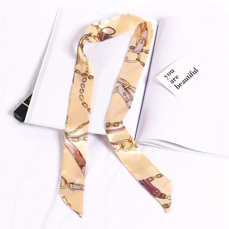 New Print Flower Small Scarf for Women Handle Bag Ribbons Brand Fashion Head Scarf Small Long Skinny Scarves Wholesale Headbands - Vestico