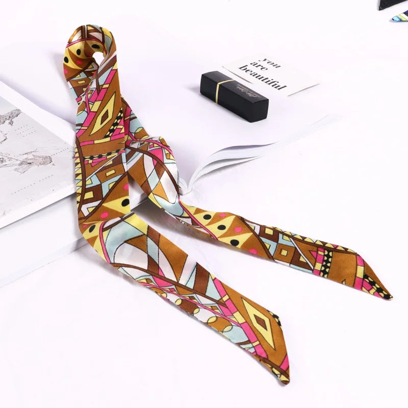 New Print Flower Small Scarf for Women Handle Bag Ribbons Brand Fashion Head Scarf Small Long Skinny Scarves Wholesale Headbands - Vestico