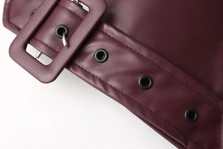 Veste PU Rouge Vin Femme – Style Street & Slim Fit - Vestico