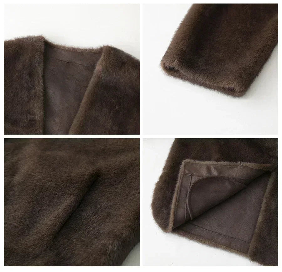 Veste femme ample à col V – manteau chaud style casual automne hiver