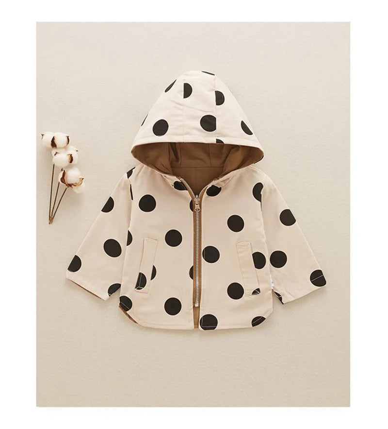 1 2 3 4 5 Years Girls Jacket Spring Autumn Dots Double Sided Fashion Princess Windbreaker Hooded Zipper Baby Coat Kids Clothes - Vestico