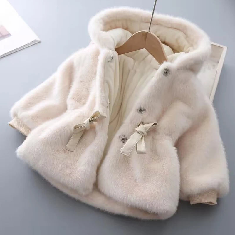 Winter Girls Coat Super Warm Mink Fur Padded Thickened Long Sleeve Hooded Coats Baby Kids Children Jacket Plush Outerwear - Vestico