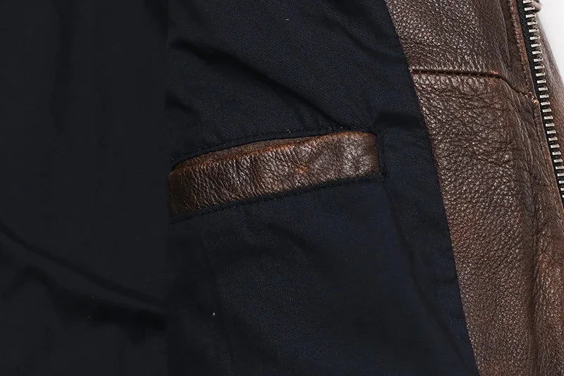 Veste Motard Homme en Cuir Véritable Camel – Style Vintage Slim - Vestico