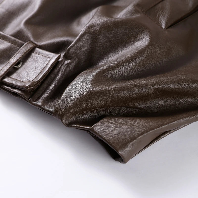 Veste Bomber Femme Simili Cuir Vintage – Coupe Loose avec Ceinture - Vestico