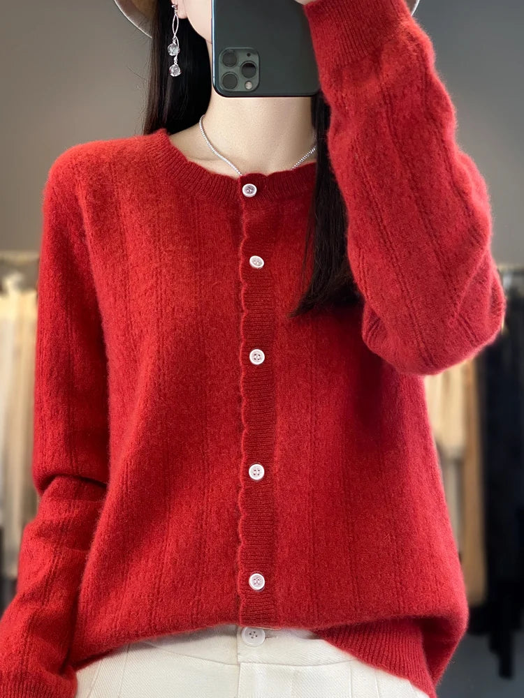 Cardigan Femme 100% Laine Mérinos – Design Dentelle et Tricot Creux - Vestico