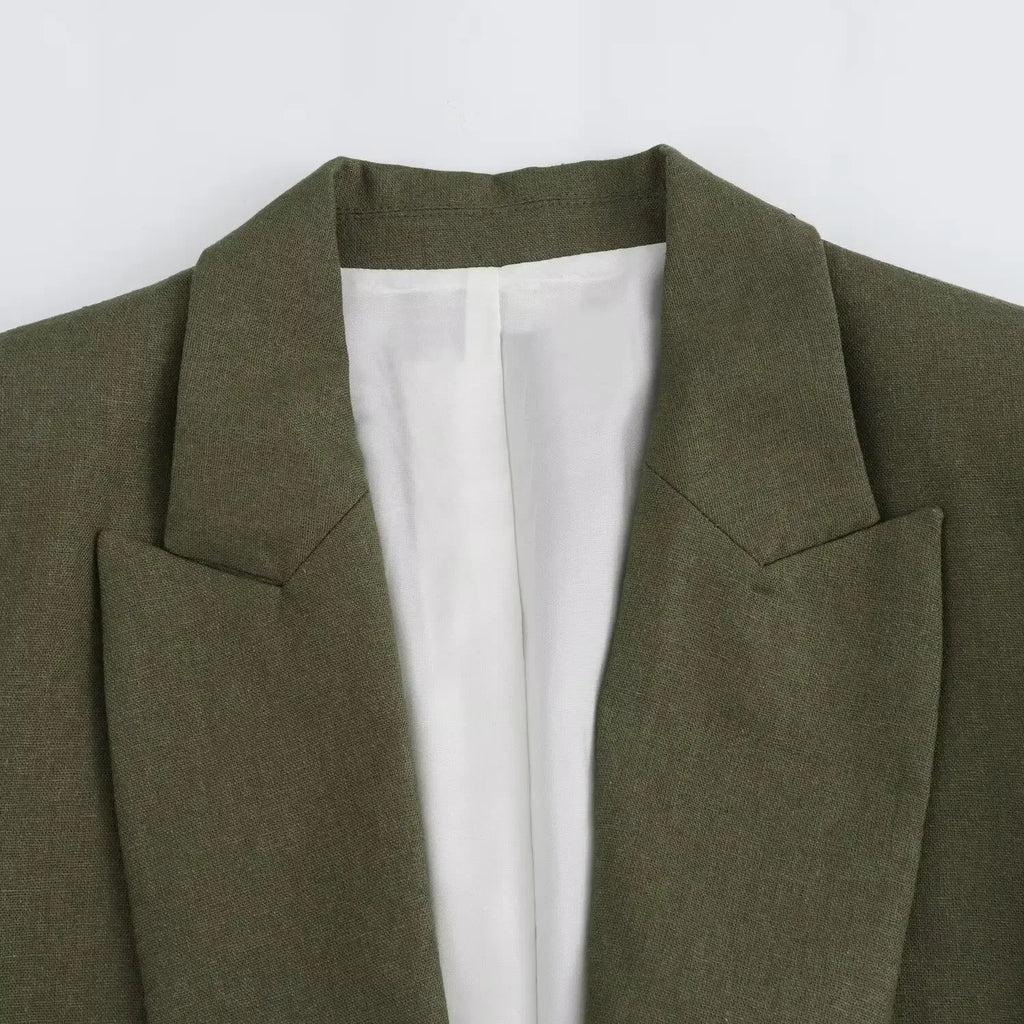 Blazer Femme Chic en Lin – Col Revers, Manches Longues Repliées, Style Business Décontracté - Vestico