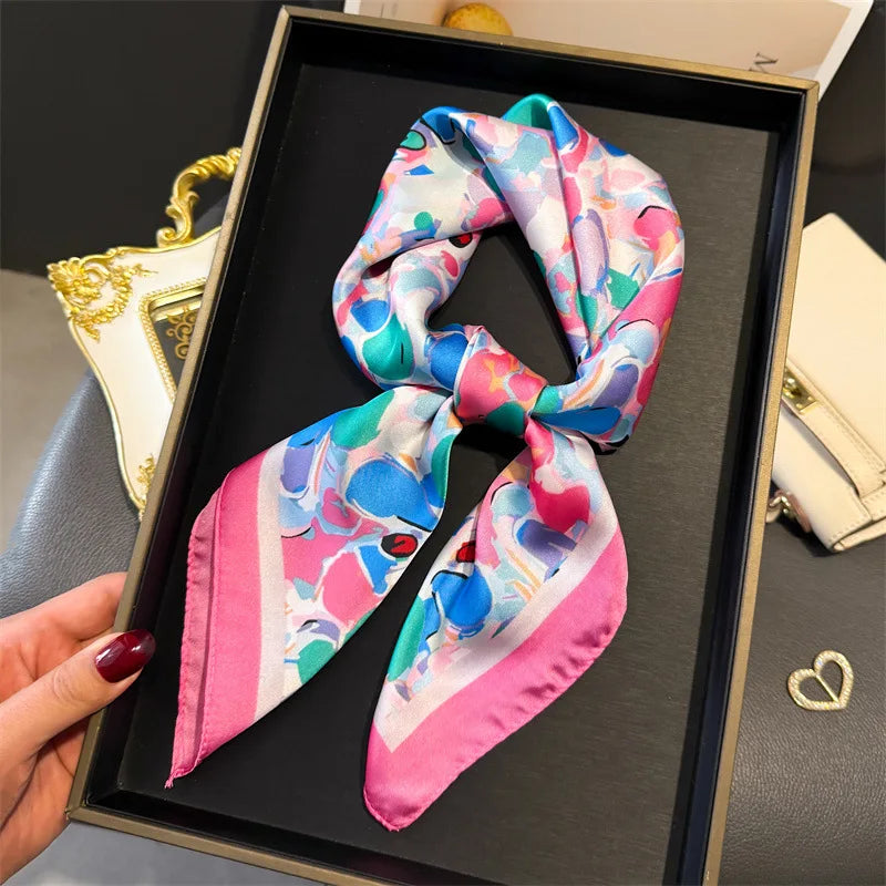 Bohemian Style Print Luxury Brand Silk Square Scarf Women Satin Shawls Neckerchief Wrap Scarves Bandana Hair Hjiab Floral - Vestico