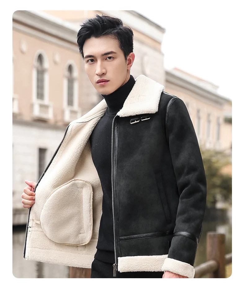 Veste Homme en Similicuir – Style Coréen Slim avec Col Fourrure - Vestico