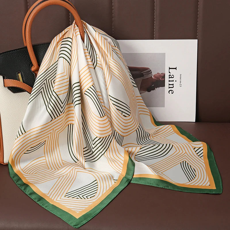 Foulard Carré Satiné Femme – Imprimé Floral, Élégant & Multifonction