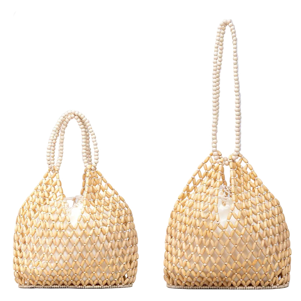 Sac Seau Femme en Perles de Bois – Fait Main, Rétro & Élégant