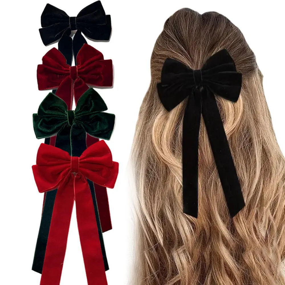 Barrette à Cheveux en Velours – Double Nœud, Élégante & Tendance