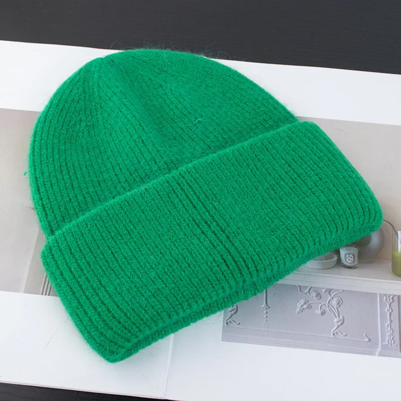 Winter Hats For Women Rabbit Fur Knitted Beanies Curled Thickened Keep Warm Bonnet Baggy Cap Female Soft Beanie Ski Cap - Vestico