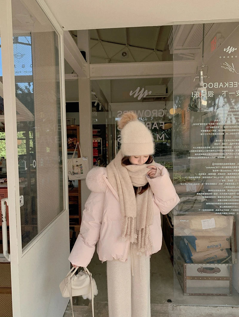 Parka femme rose à capuche – manteau d’hiver chaud style coréen