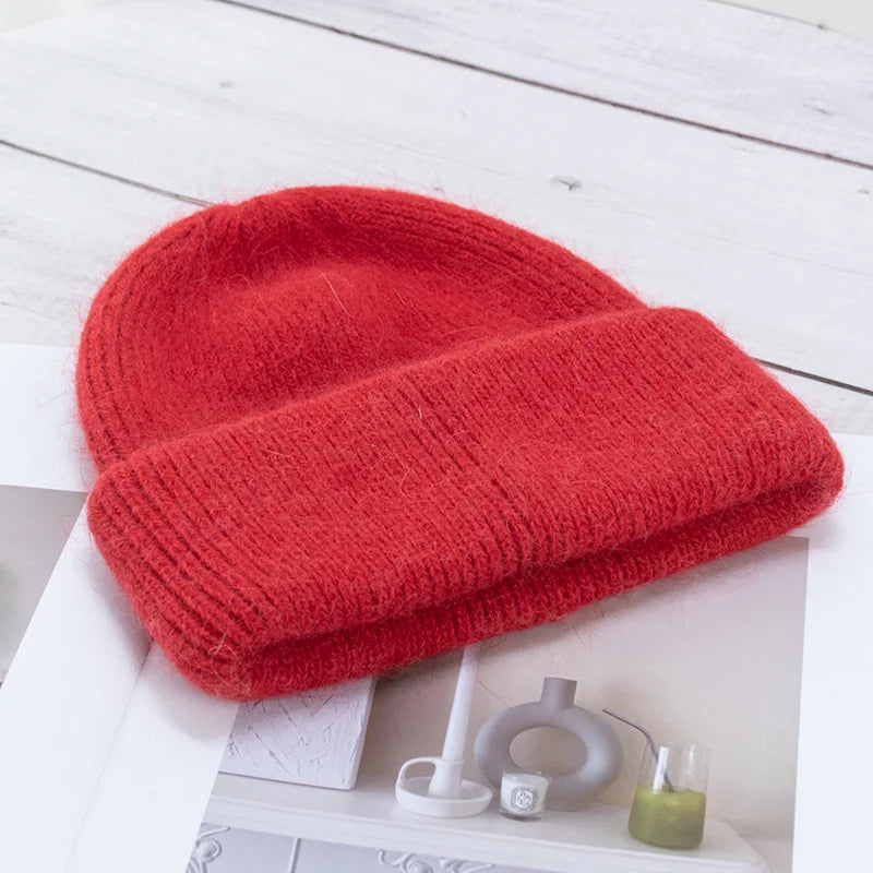Winter Hats For Women Rabbit Fur Knitted Beanies Curled Thickened Keep Warm Bonnet Baggy Cap Female Soft Beanie Ski Cap - Vestico