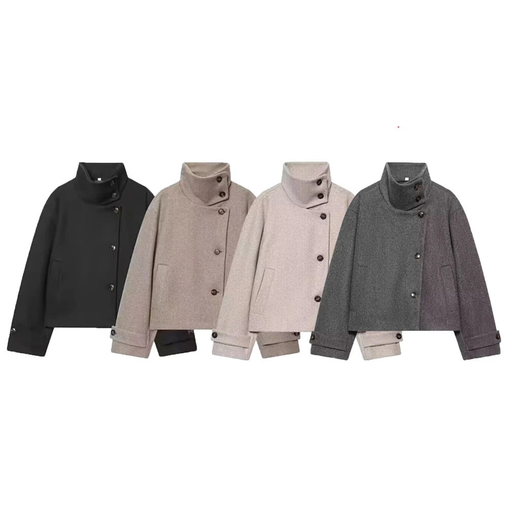 Manteau Femme Oversize – Col Montant, Coupe Décontractée & Style Hivernal