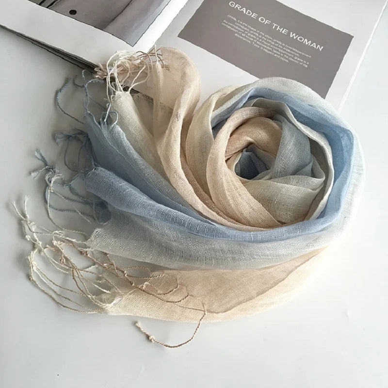 Écharpe Femme en Lin 100 % – Dégradé de Couleurs, Légère & Élégante