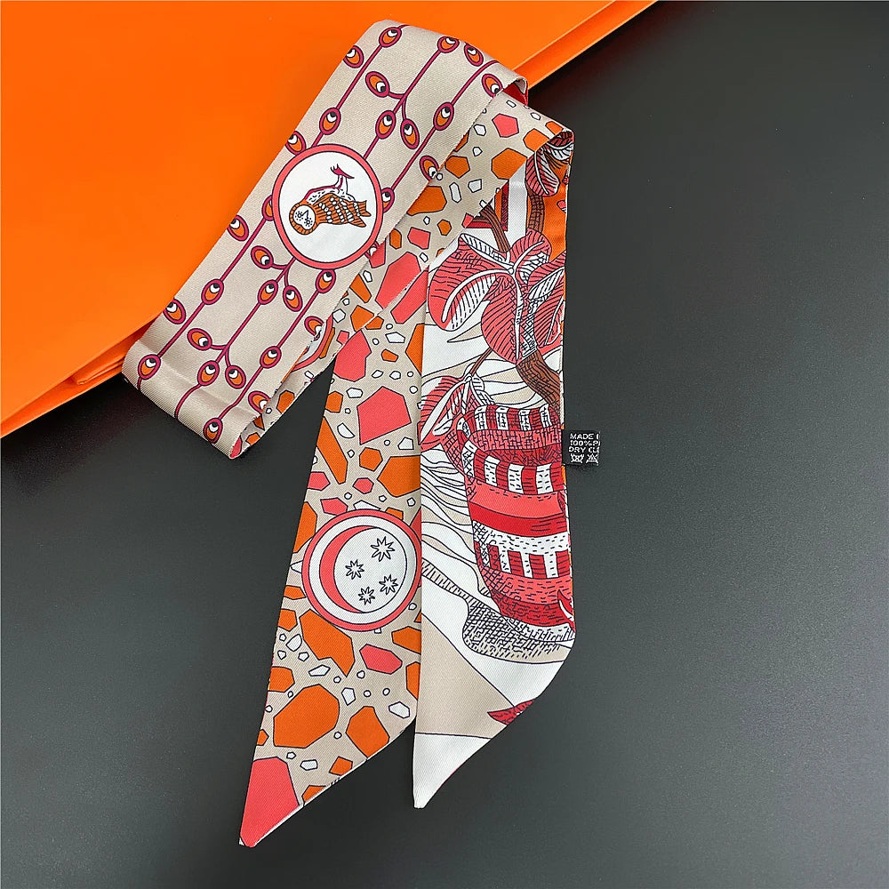 Foulard Femme Imprimé – Écharpe Fine en Soie, Accessoire pour Sac & Cheveux - Vestico