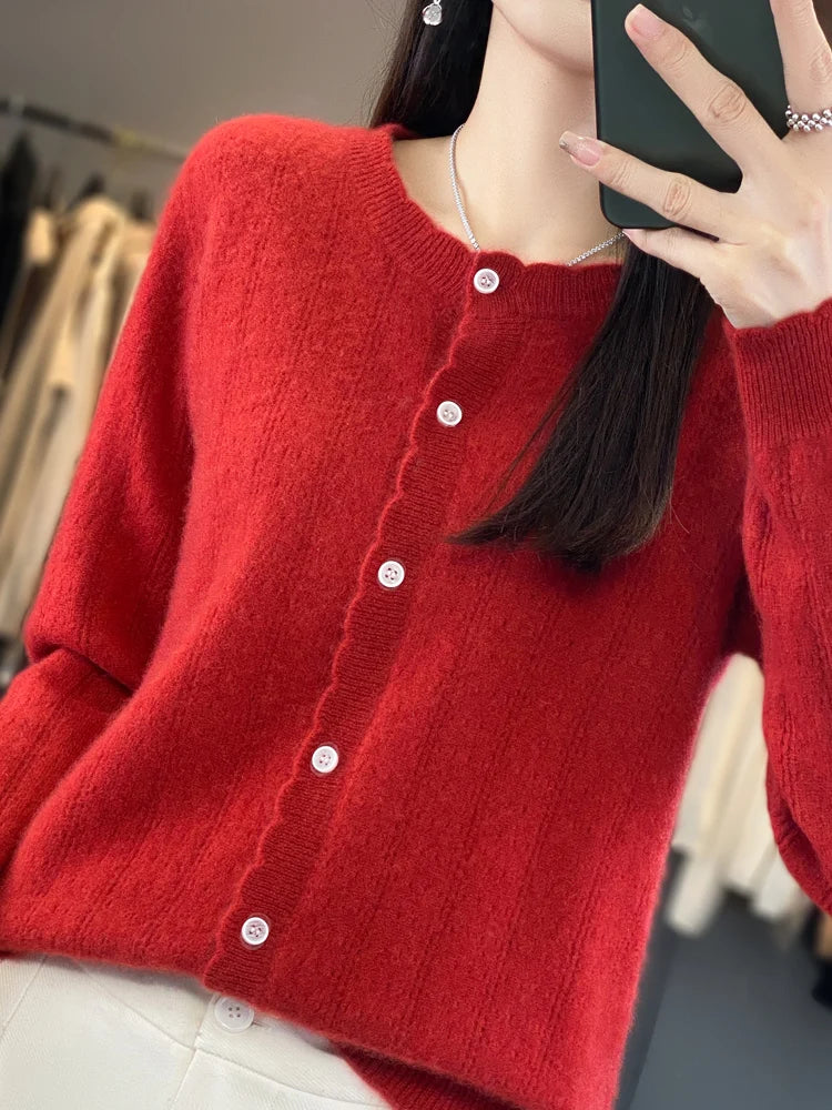 Cardigan Femme 100% Laine Mérinos – Design Dentelle et Tricot Creux - Vestico