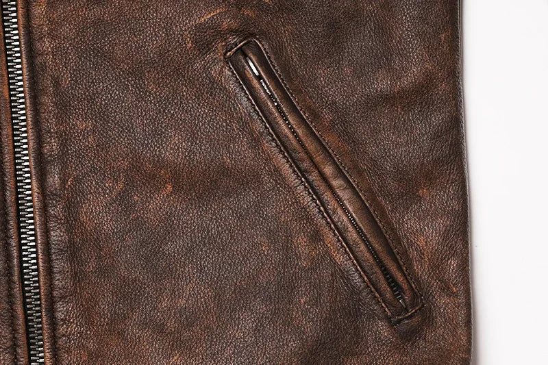 Veste Motard Homme en Cuir Véritable Camel – Style Vintage Slim - Vestico