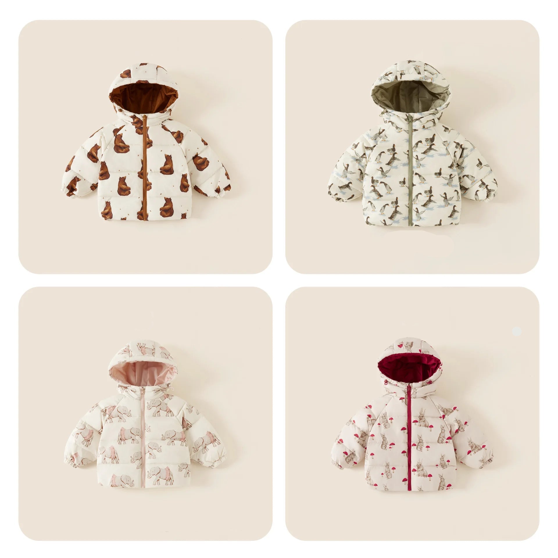 Doudoune Hiver Enfant – Motifs Lapin & Éléphant, Chaude et Coupe-Vent (18M à 7 Ans) - Vestico