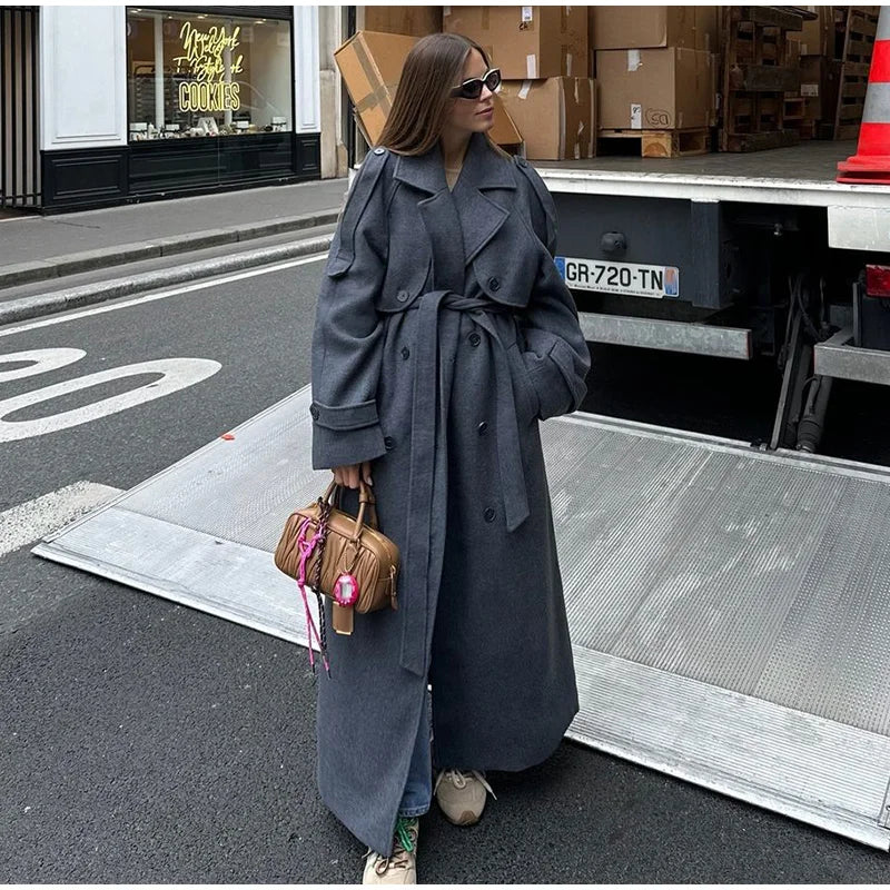 Manteau Élégant à Ceinture – Double Boutonnage & Col Revers - Vestico