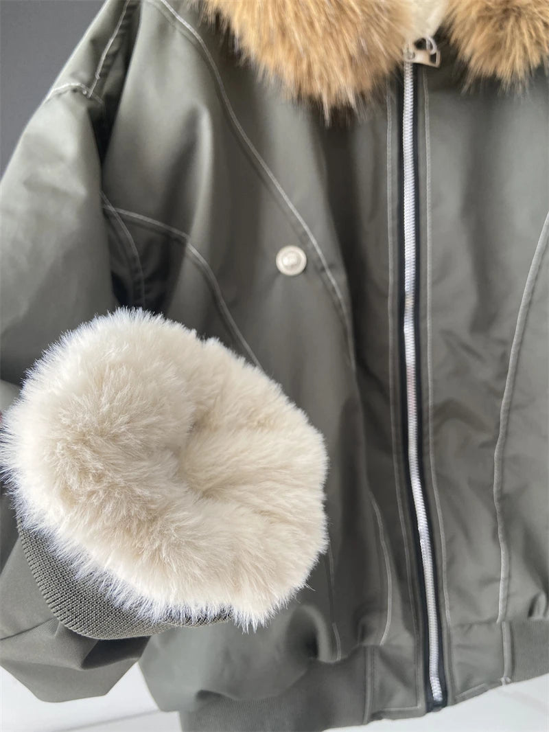 Parka d’hiver à capuche avec col en fausse fourrure – style Y2K streetwear