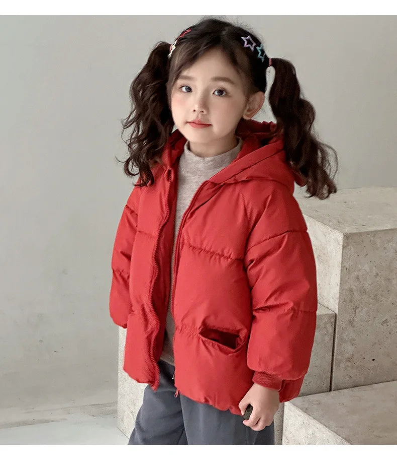 Autumn Winter Kid Thicken Fashion Cotton Coat Boy Children Solid Cardigan Hooded Long Sleeve Tops Girl Baby Warm Casual Jacket - Vestico