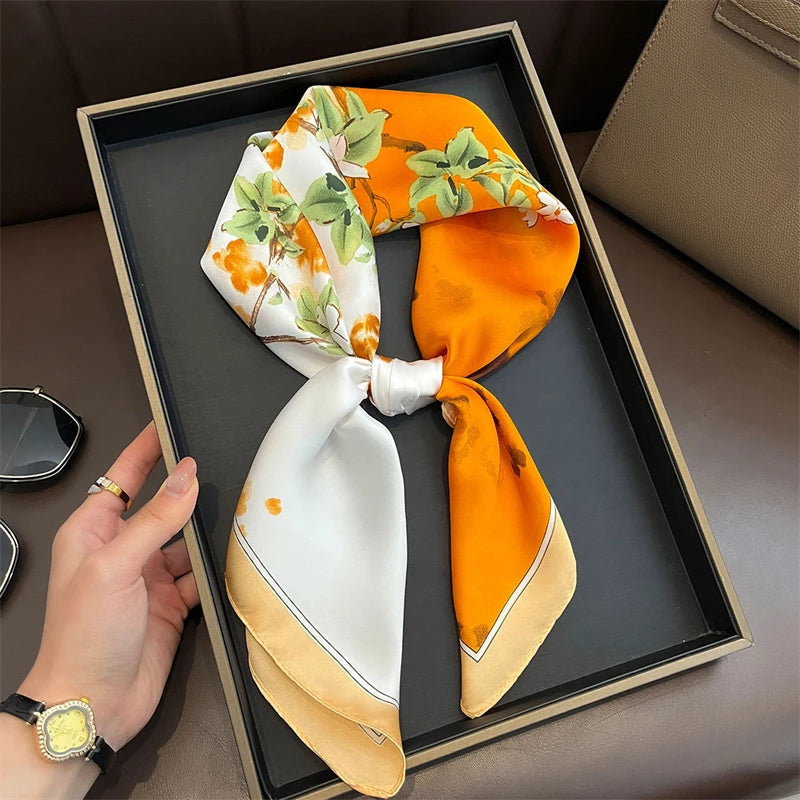 Bohemian Style Print Luxury Brand Silk Square Scarf Women Satin Shawls Neckerchief Wrap Scarves Bandana Hair Hjiab Floral - Vestico