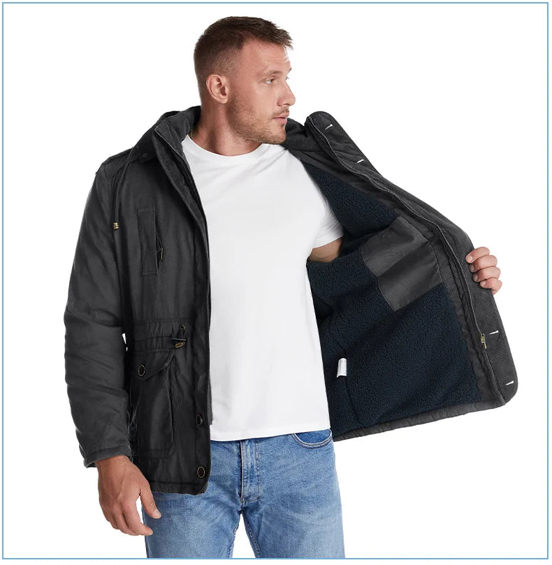 Parka Homme Chaude à Capuche Amovible – Veste Hiver LZLLTT en Polaire et Coton Décontractée - Vestico