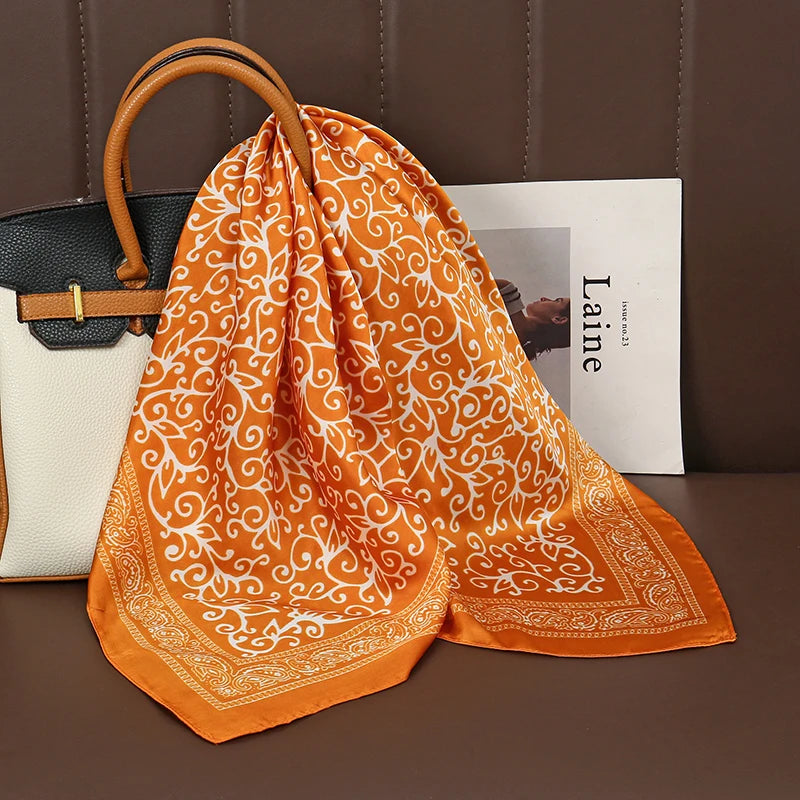 Foulard Carré Satiné Femme – Imprimé Floral, Élégant & Multifonction - Vestico
