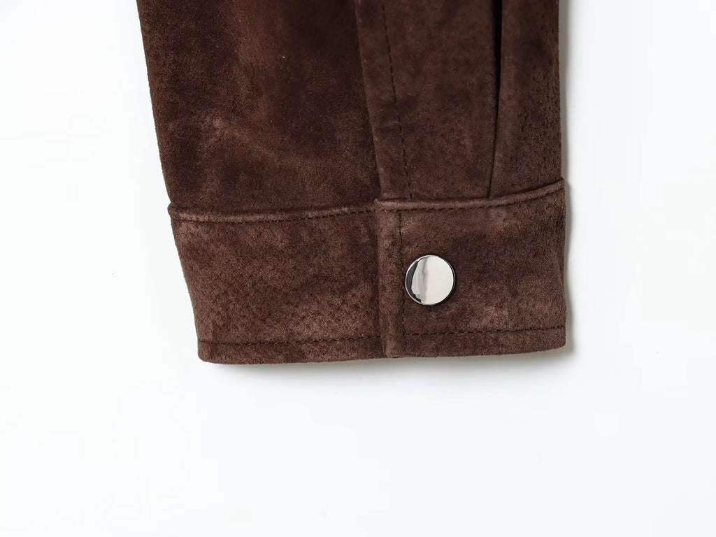 Veste femme effet suédine col montant – manteau chic automne/hiver