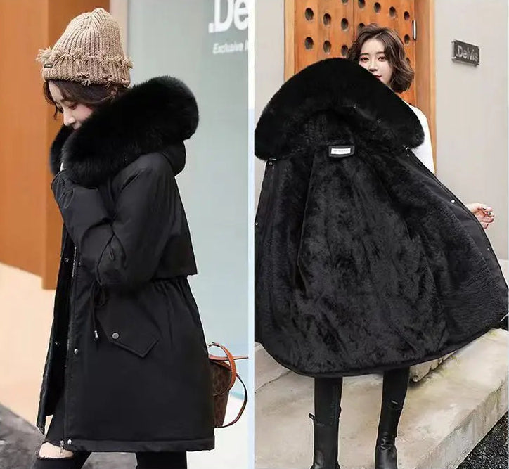 Manteau d’Hiver à Capuche en Coton Épais, Col en Fourrure, Style Coréen Décontracté
