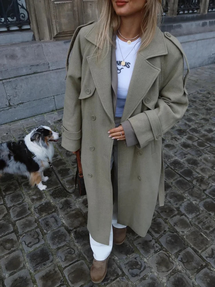 Manteau Élégant à Ceinture – Double Boutonnage & Col Revers - Vestico