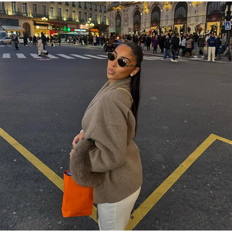 Manteau Femme Élégant – Ceinture & Manches Fourrure - Vestico