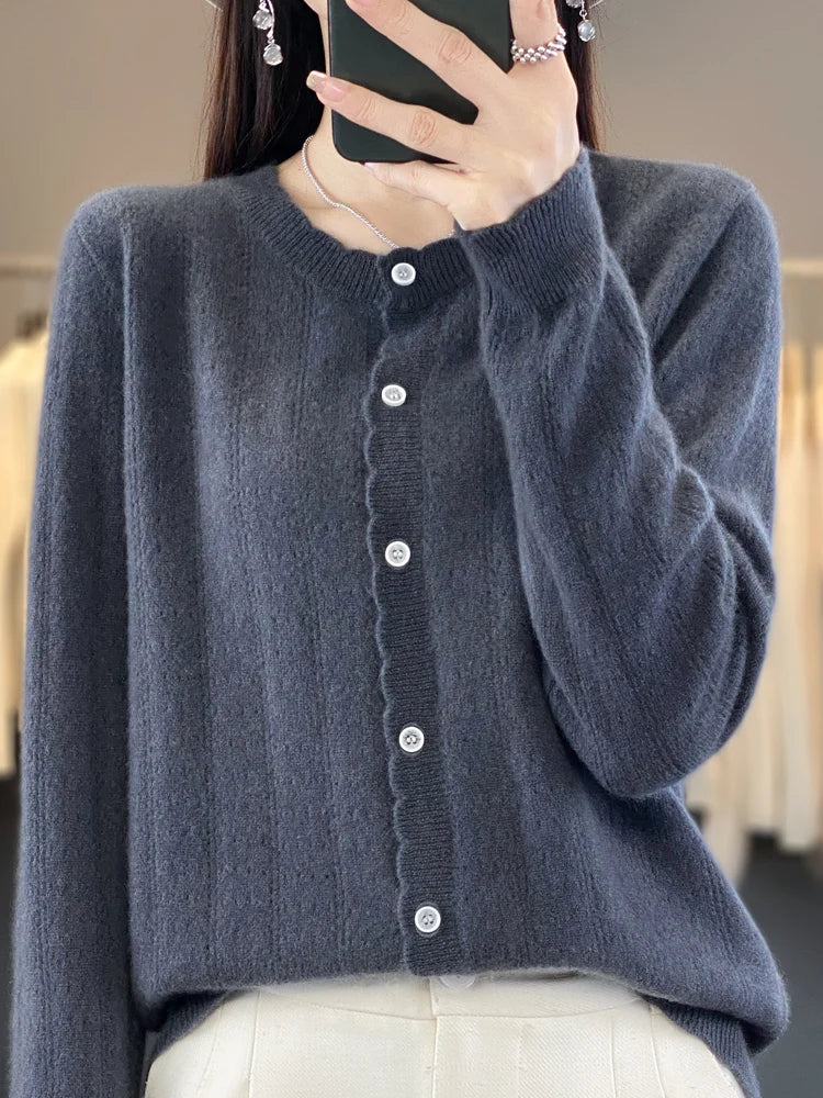 Cardigan Femme 100% Laine Mérinos – Design Dentelle et Tricot Creux - Vestico