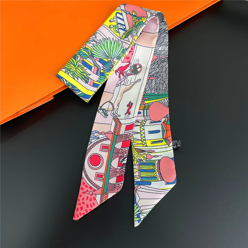 Foulard Femme Imprimé – Écharpe Fine en Soie, Accessoire pour Sac & Cheveux - Vestico