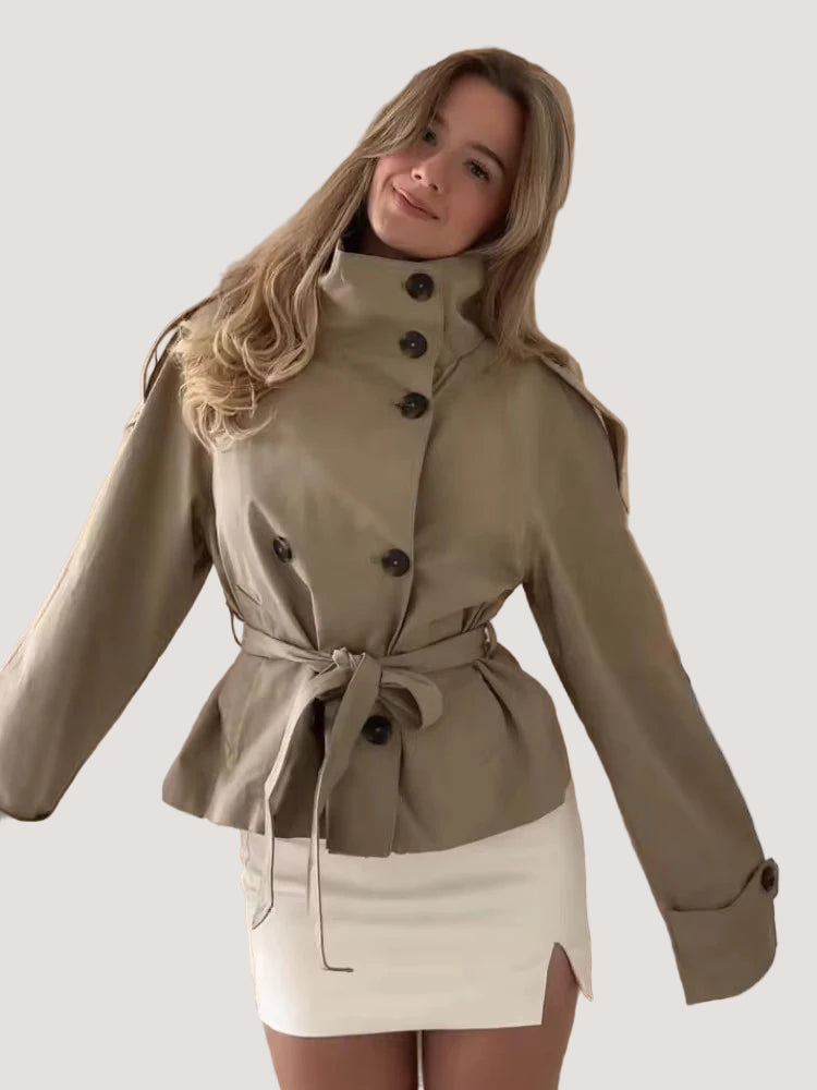 Trench Court Femme Chic – Double Boutonnage et Ceinture à la Taille - Vestico