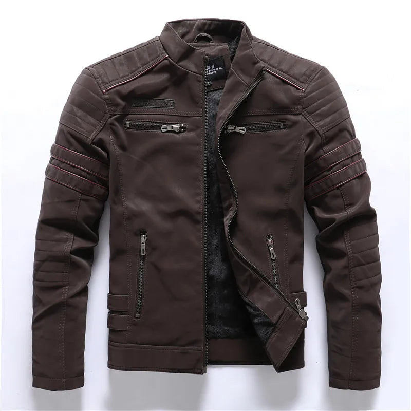 Veste Moto Homme Similicuir Vintage – Chaude, Multi-Poches, Style Automne/Hiver - Vestico