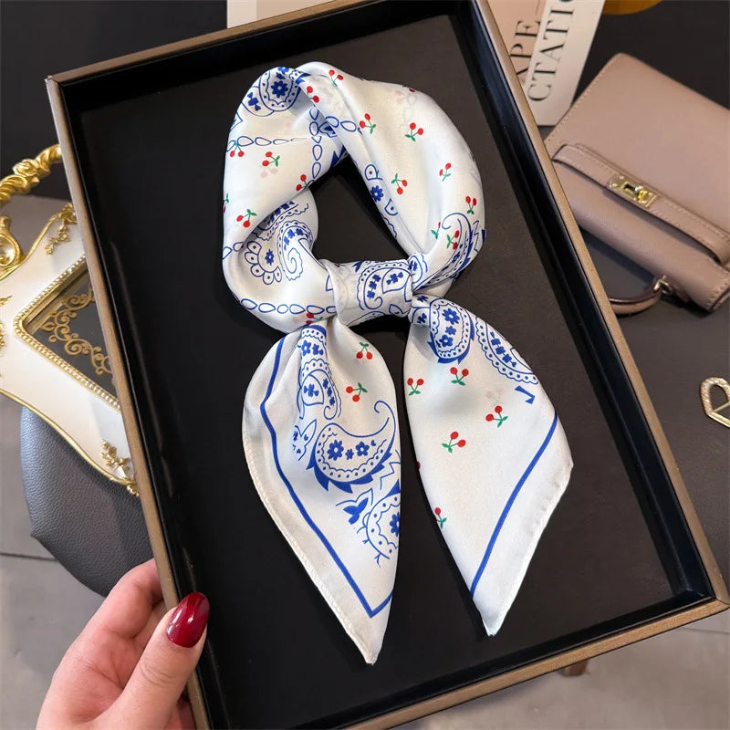 Bohemian Style Print Luxury Brand Silk Square Scarf Women Satin Shawls Neckerchief Wrap Scarves Bandana Hair Hjiab Floral - Vestico