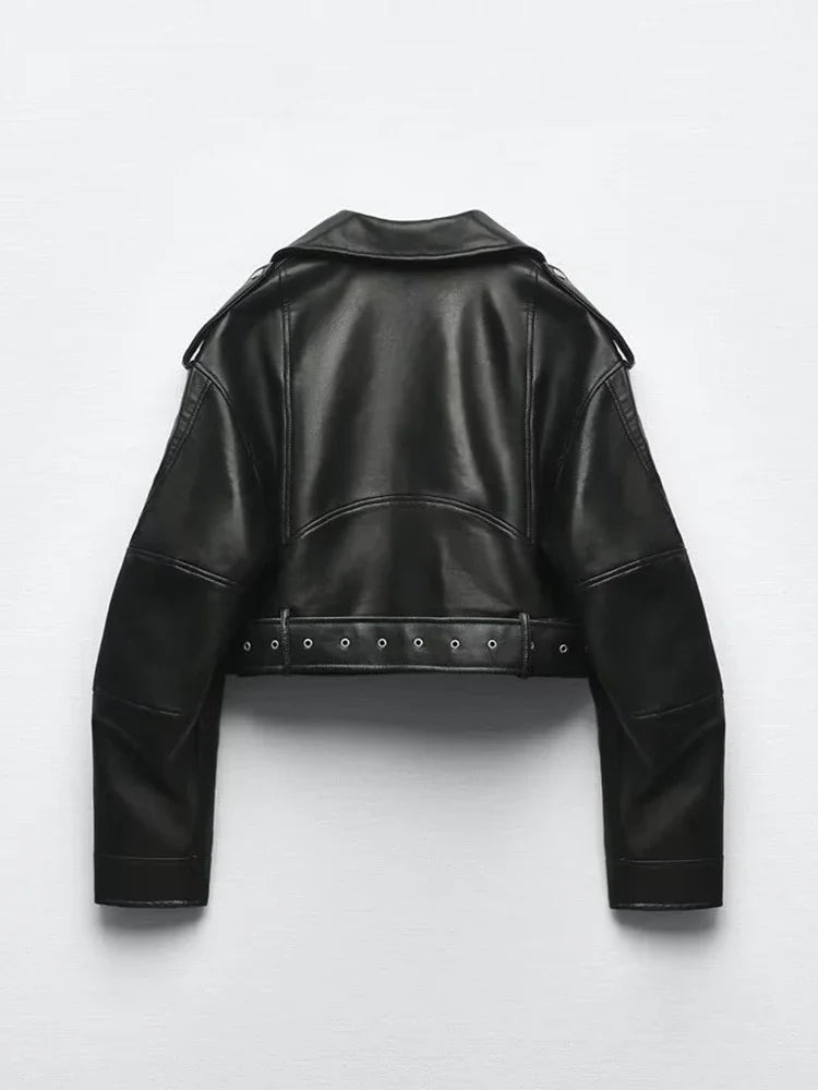 Veste Femme Vintage Oversize en PU – Blouson Court avec Ceinture - Vestico