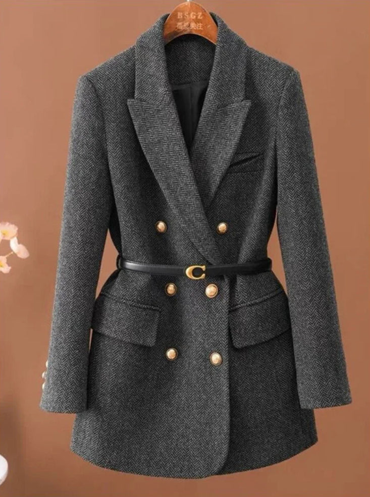 Blazer Femme Vert Ceinturé – Veste Vintage Slim Automne/Hiver 2025 - Vestico