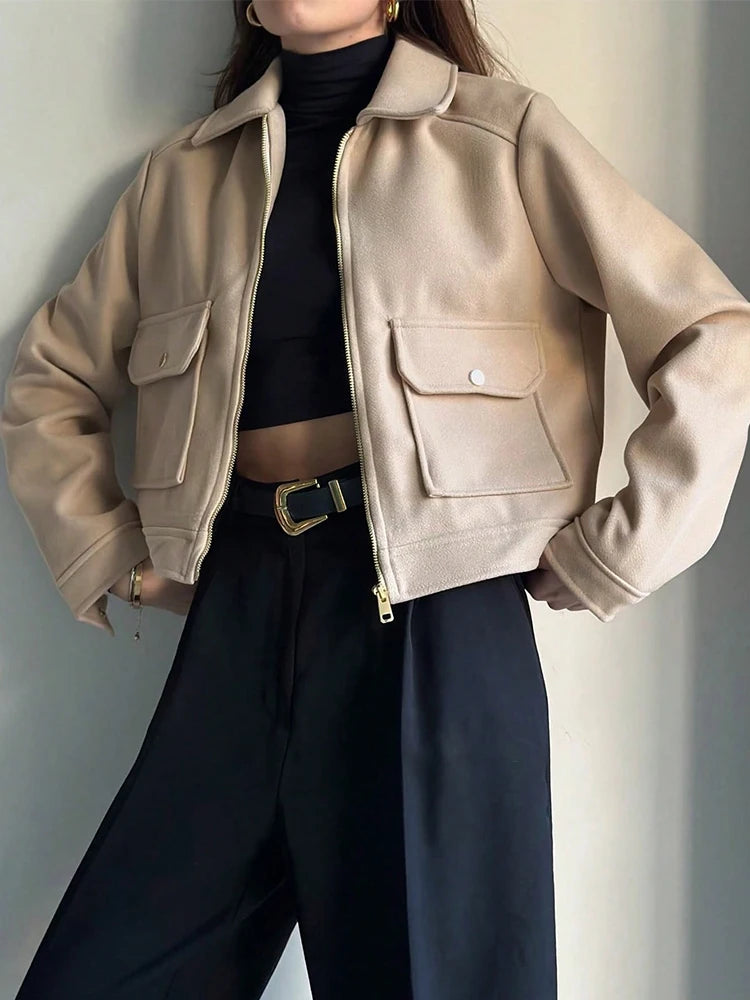 Veste Femme à Fermeture Zippée – Coupe Ample, Poches & Style Casual