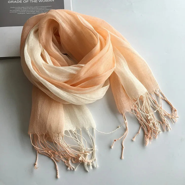 Écharpe Femme en Lin 100 % – Dégradé de Couleurs, Légère & Élégante - Vestico