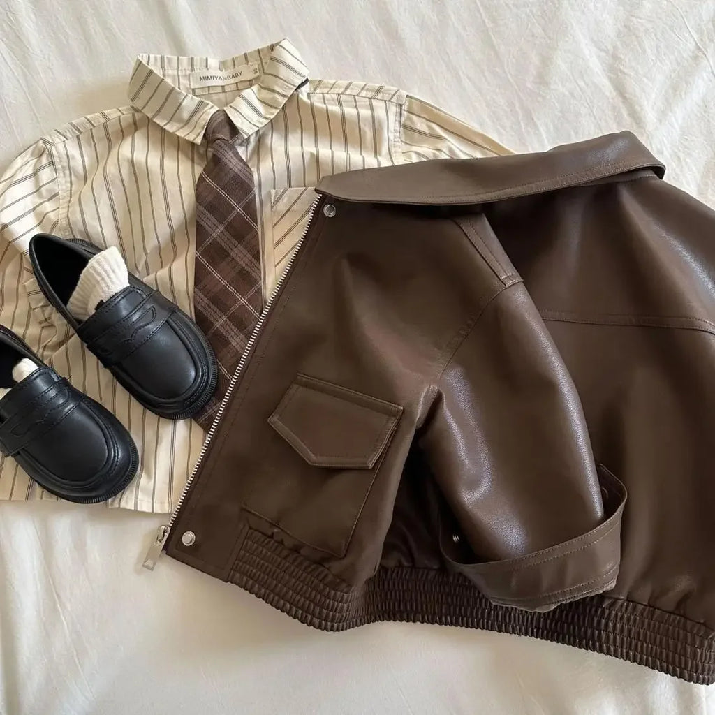 Veste Simili-Cuir Enfant Unisexe, Style Coréen Chic - Vestico
