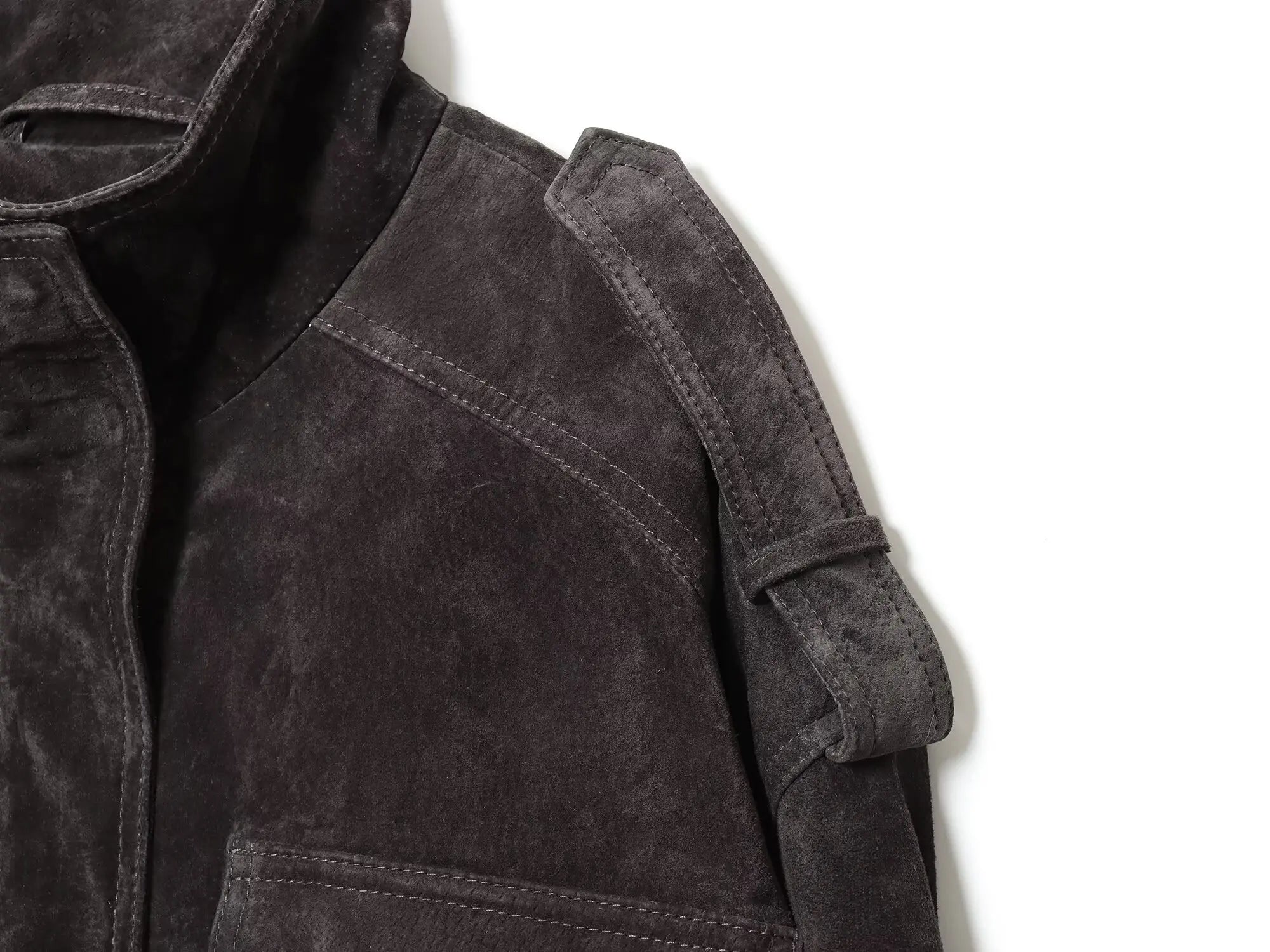 Veste Femme Suédée Grise – Col Montant, Fermeture Zippée, Style Streetwear Automne/Hiver 2025 - Vestico